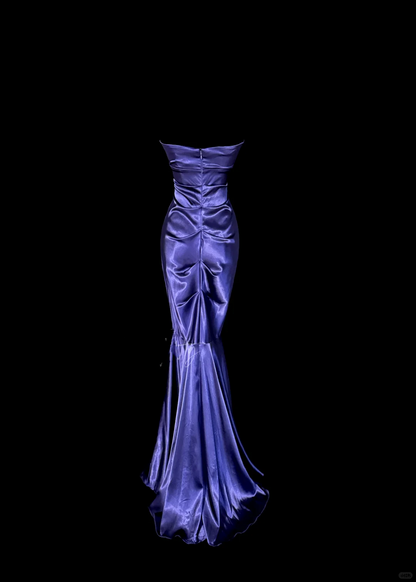 Robe de soirée longue plissée en satin raisin, style sirène, décolleté en cœur, sans manches, style vintage, H2974