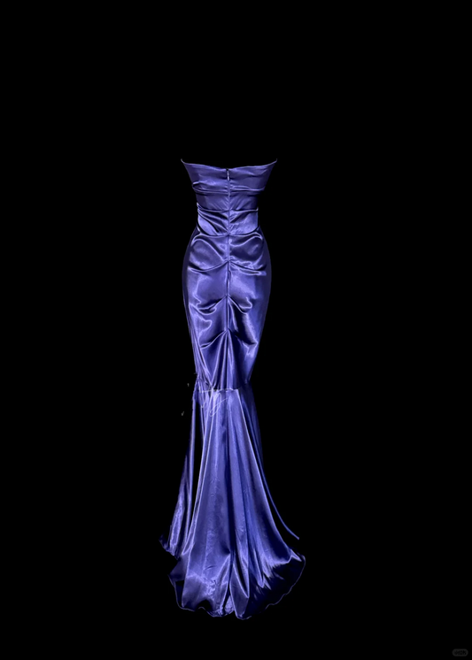 Vintage Classy Mermaid Schatz Grape Satin Ärmelloses Gefaltetes Langes Abendkleid Ballkleider H2974