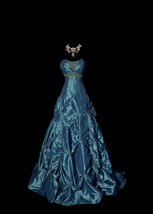 Vintage Classy Ballkleid Trägerlosen Blau Ärmelloses Gefaltetes Langes Abendkleid Ballkleider H2976