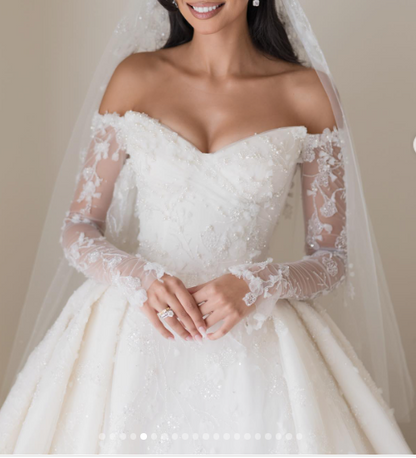 Dreamy Wedding Dress Ball Gown Off The Shoulder Lace Wedding Dresses Bridal Gowns W0108