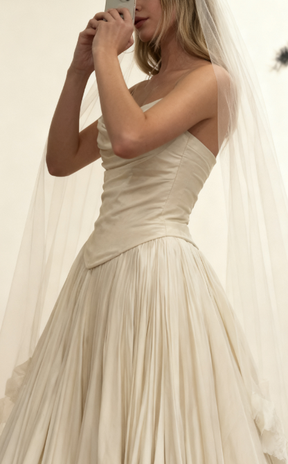Bescheidenes Brautkleid Ballkleid Trägerloses Weißes Satin Lange Brautkleider Bräute Kleid Brautkleider W0121