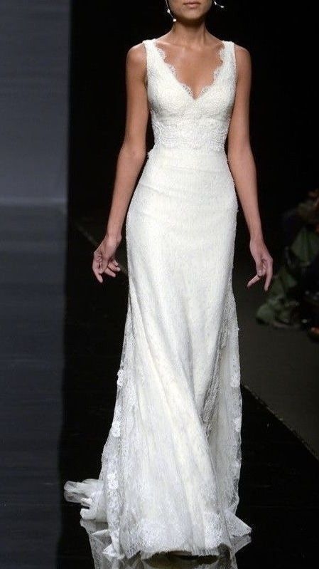 Hübsches Hochzeitskleid Meerjungfrau V-Ausschnitt Spitze Sommer Weiß Brautkleider Brautkleider W0150