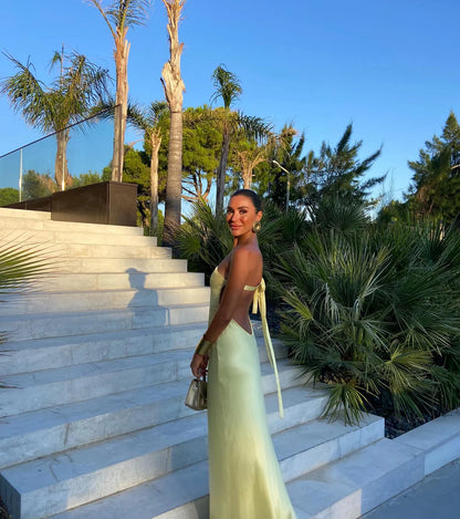 Sexy A line One Shoulder Yellow Backless Long Prom Dresses Formal Summer Wedding Guest Dresses Wedding Guest Outfit W0172