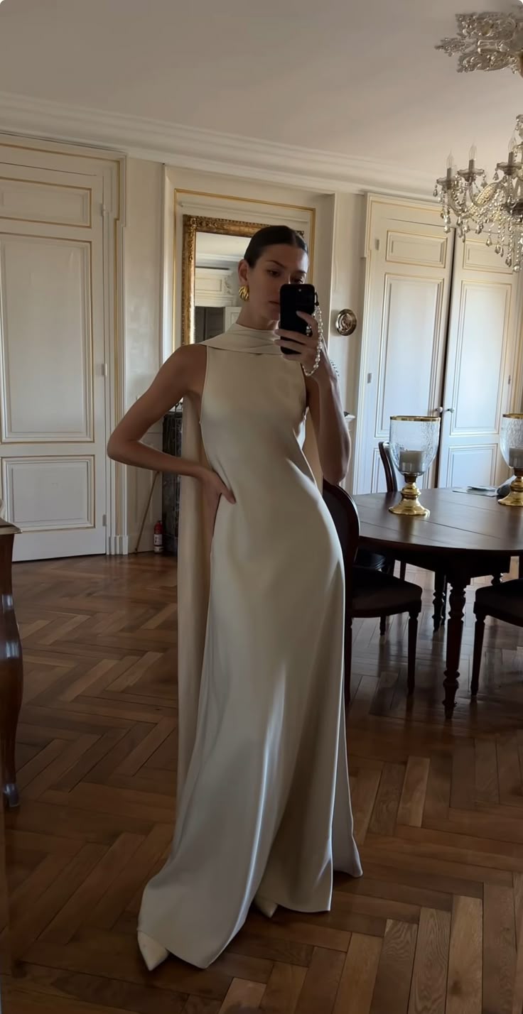 Elegant A line Scoop Champagne Long Prom Dresses Formal Summer Wedding Guest Dresses Wedding Guest Outfit W0236