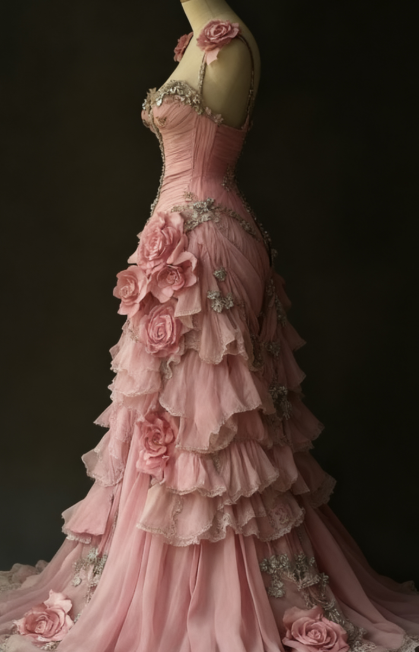 Pretty Ball Gown Pink Spaghetti Straps Tulle Long Quinceanera Dress Formal Short Sleeves Flowers Vestido De 15 Anos W0278
