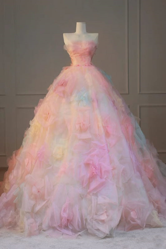 Robe de bal longue en tulle à fleurs roses, décolleté en cœur, manches courtes, robe de soirée, 15 ans, W0283