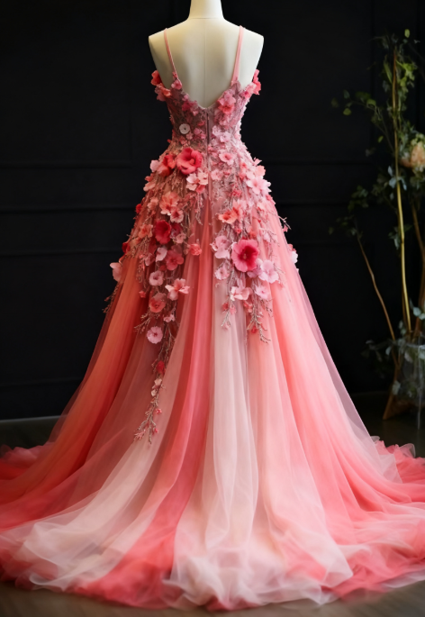 Pretty Ball Gown Sweetheart Pink Tulle Long Quinceanera Dress Formal Short Sleeves Flowers Vestido De 15 Anos Sweet 16 Dress W0288