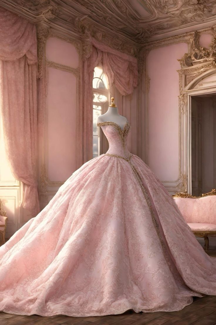 Unique  Ball Gown Sweetheart Pink Lace Gold Beaded Long Quinceanera Dresses Sweet 16 Dress Formal  Vestido De 15 Anos W0295
