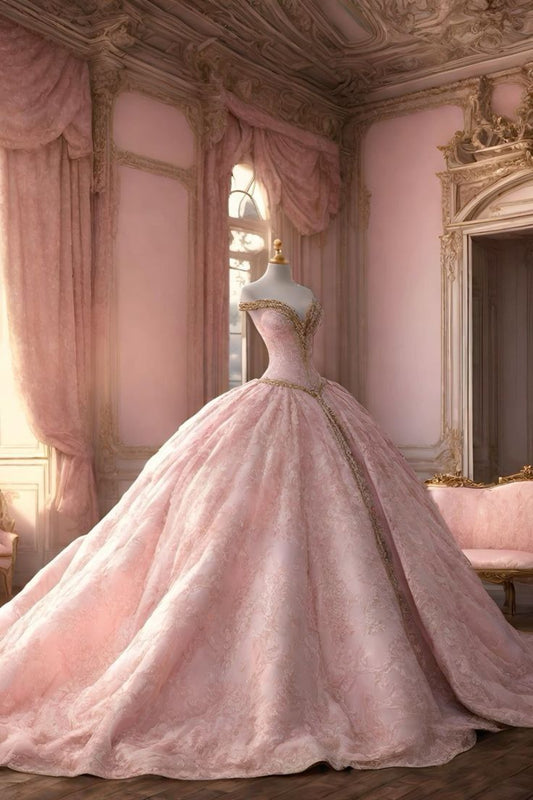 Einzigartige Ballkleid Schatz Rosa Spitze Gold Perlen Lange Quinceanera Kleider Süße 16 Kleid Formale Vestido De 15 Anos W0295