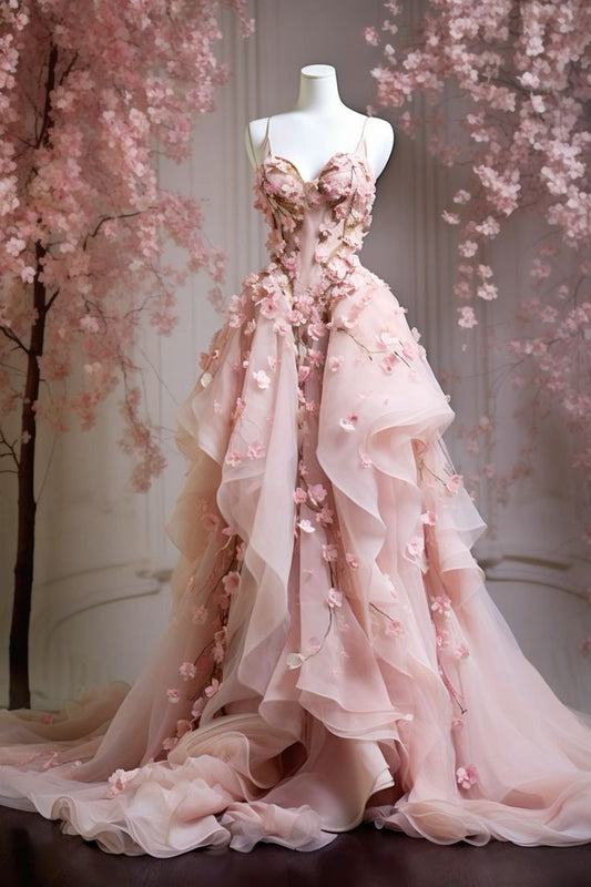 Hübsches Ballkleid Schatz Tüll Rosa Blumen Lange Quinceanera Kleid Formale Blumen Vestido De 15 Anos Süße 16 Kleid W0298