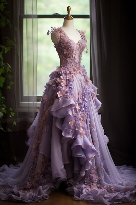 Einzigartige Ballkleid Schatz Rosa Lila Blumen Lange Quinceanera Kleider Süße 16 Kleid Formale Vestido De 15 Anos W0299
