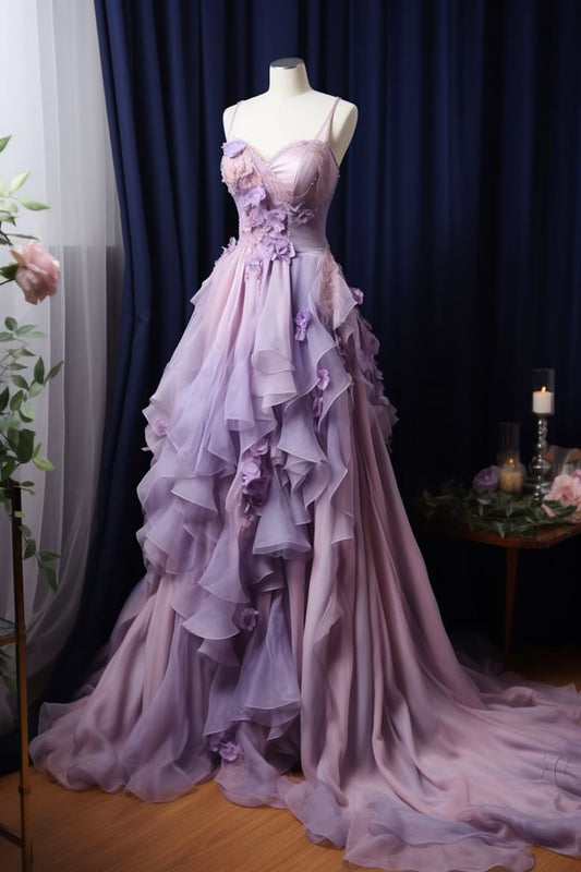 Hübsches Ballkleid Schatz Tüll Lila Blumen Lange Quinceanera Kleid Formale Blumen Vestido De 15 Anos Süße 16 Kleid W0300