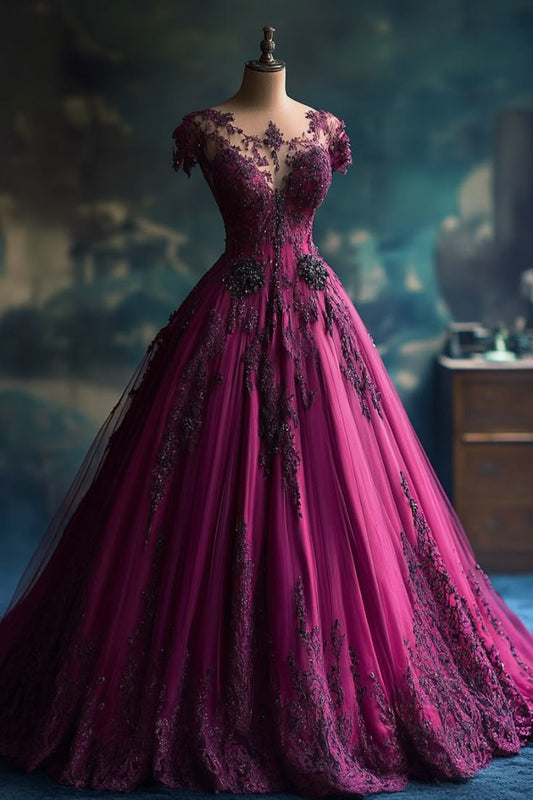 Hübsches Ballkleid Grape Tüll Lange Quinceanera Kleid Formale Kleid Vestido De 15 Anos Süße 16 Kleid W0318
