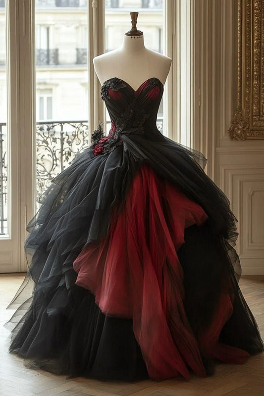 Hübsches Ballkleid Schatz Schwarz Tüll Lange Quinceanera Kleid Formale Kleider Vestido De 15 Anos Süße 16 Kleid W0324