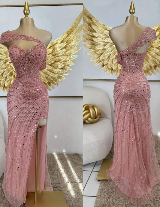 Classy Mermaid Sweetheart Rosa Pailletten Ärmellos Schlitz Lange Ballkleider Partykleid Geburtstag Outfits Abschlusskleider W0437
