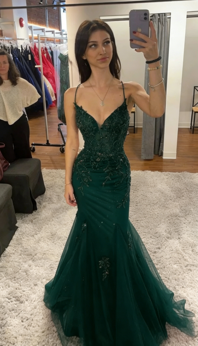 Edle Meerjungfrau-Träger Roter Tüll Rückenfreies Langes Ballkleid Partykleid Geburtstags-Outfits Abschlusskleider W0513