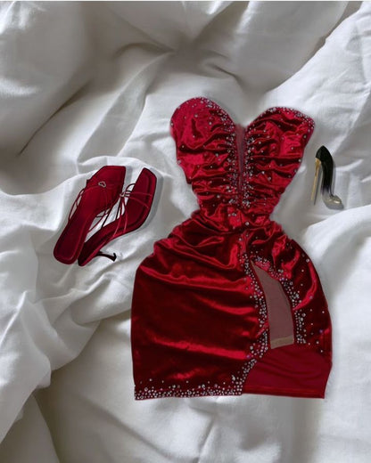 Cute Sheath Sweetheart Red Velvet Short Summer 18th Birthday Dresses Hoco Dress Mini 21st Birthday Outfit Cocktail Dresses W0526