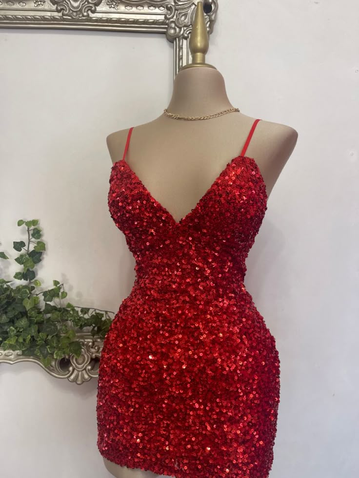 Cute Sheath Spaghetti Straps Sequin Red Short Homecoming Dress Summer Middle School Formal Hoco Dresses Cocktail Dress Birthday Outfits W0577