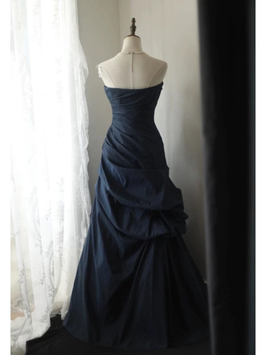 Classy Mermaid Sweetheart Navy Blue Satin Lange Ballkleider Partykleid Geburtstag Outfits Abschlusskleider W0766