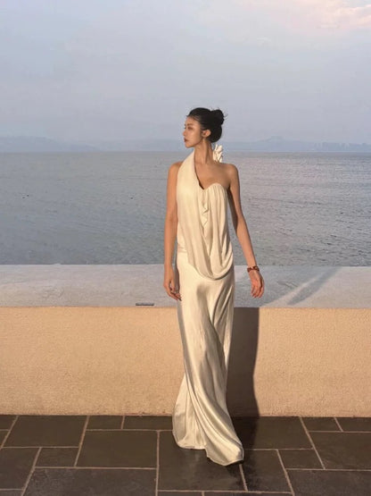 Vintage Wedding Dress Sheath One Shoulder White Summer Beach Long Wedding Dresses Bridal Gowns W0772
