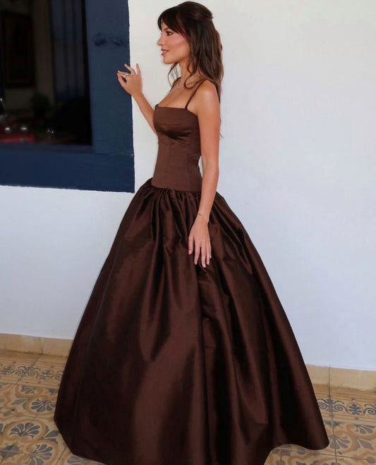 Classy Ball Gown Strapless Sleeveless Brown Formal Long Prom Gown Summer Wedding Guest Dress Bridal Guest Dresses Wedding Outfits For Guest W1072