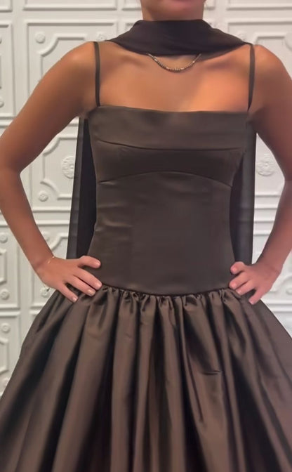 Classy Ball Gown Strapless Sleeveless Brown Formal Long Prom Gown Summer Wedding Guest Dress Bridal Guest Dresses Wedding Outfits For Guest W1072