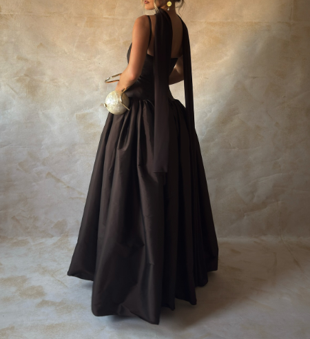 Classy Ball Gown Strapless Sleeveless Brown Formal Long Prom Gown Summer Wedding Guest Dress Bridal Guest Dresses Wedding Outfits For Guest W1072