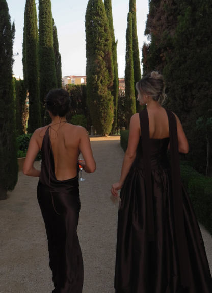 Classy Ball Gown Strapless Sleeveless Brown Formal Long Prom Gown Summer Wedding Guest Dress Bridal Guest Dresses Wedding Outfits For Guest W1072