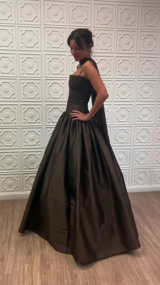 Classy Ball Gown Strapless Sleeveless Brown Formal Long Prom Gown Summer Wedding Guest Dress Bridal Guest Dresses Wedding Outfits For Guest W1072