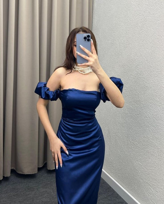 Edle Meerjungfrau aus der Schulter Königsblau Formales langes Ballkleid Sommer Hochzeitsgastkleid Brautgastkleider Hochzeits-Outfits für Gäste W1090