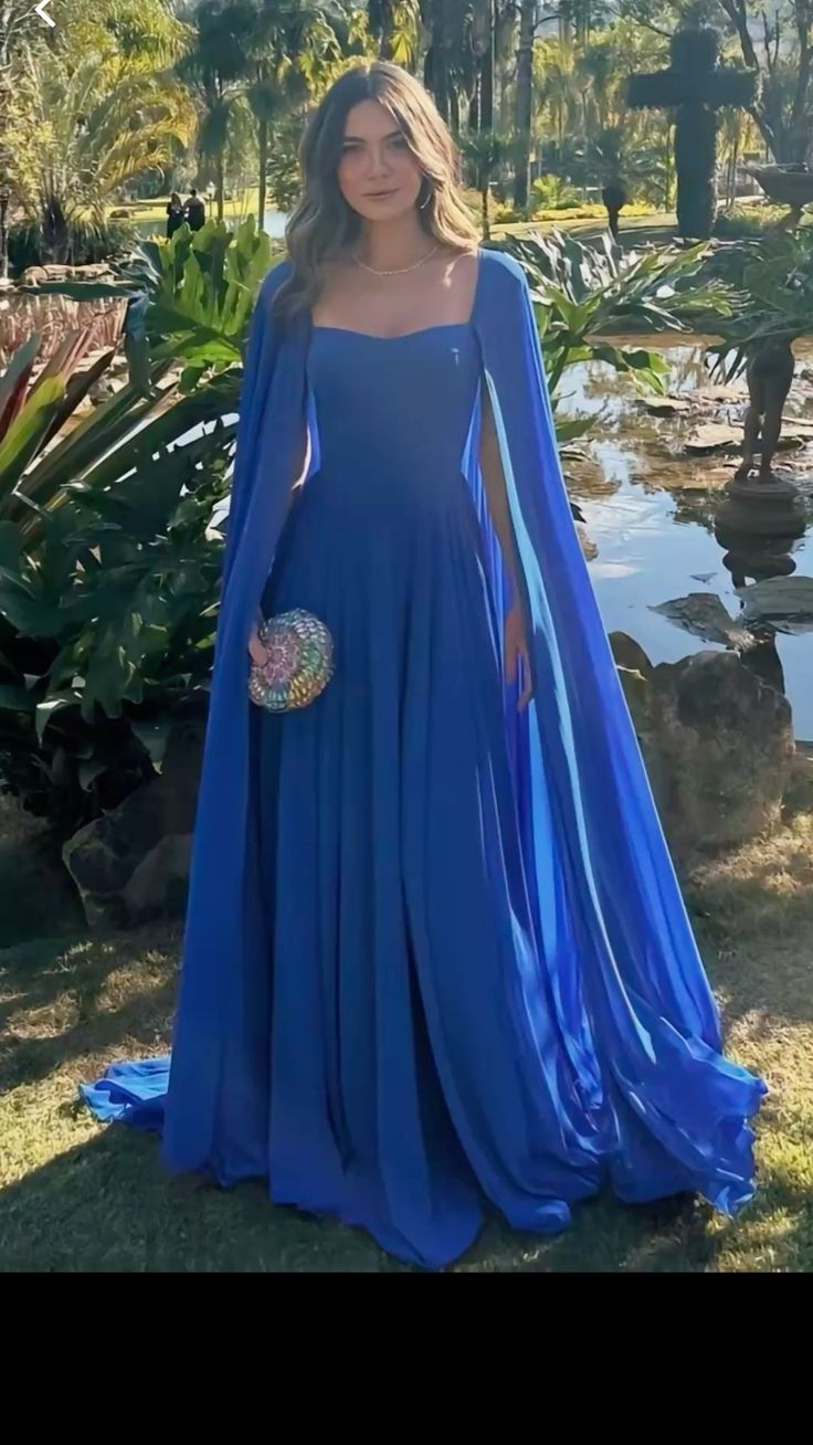 Edle A-Linie Herzausschnitt Königsblau Lange Ärmel Chiffon Formales Langes Ballkleid Sommerkleid für Hochzeitsgäste Kleider für Brautgäste Hochzeits-Outfits für Gäste W1098
