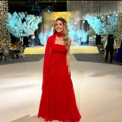 Edle Meerjungfrau trägerloses rotes langes Chiffon-Abschlussballkleid Sommerkleid für Hochzeitsgäste Kleider für Brautgäste Hochzeits-Outfits für Gäste W1101