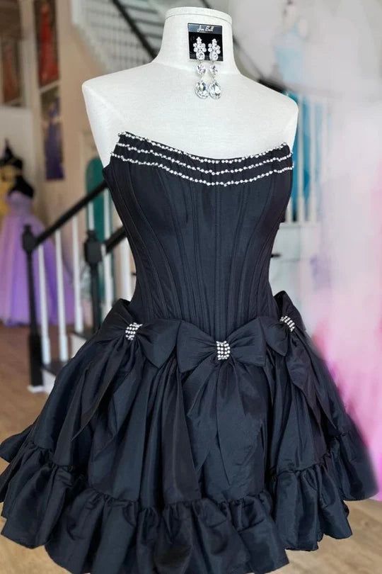 Cute Strapless A-Line Beaded Mini Homecoming Dresses 18th Birthday Dresses Hoco Dress 21st Birthday Outfit Cocktail Dresses W1145