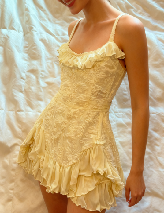 Vintage A line Spaghetti Straps Yellow Lace Short Mini Formal 8th Grade Homecoming Dress Summer Middle School Hoco Dresses Birthday Outfits W1164