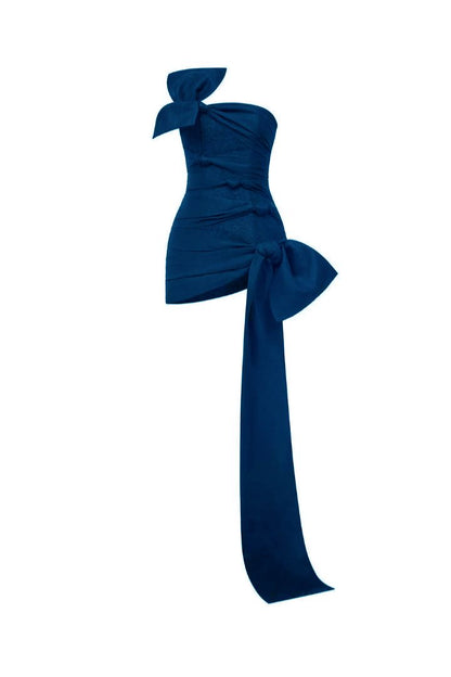Cute Sheath Strapless Navy Blue Satin Short Mini Formal 8th Grade Homecoming Dresses Summer Middle School Hoco Dress Birthday Outfits W1186