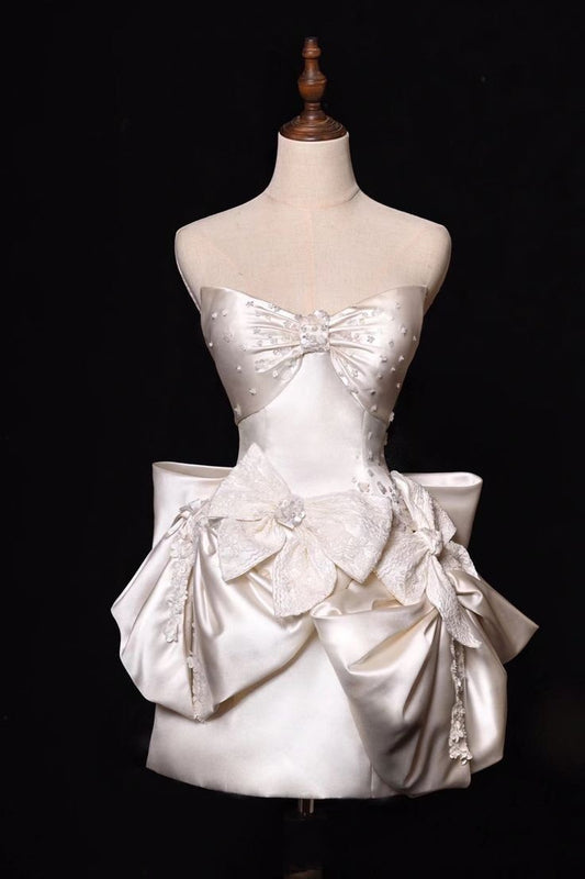 Simple Wedding Dress Sheath Strapless Summer Short Wedding Dresses Bride Dress Bridal Gowns With Bow W1189