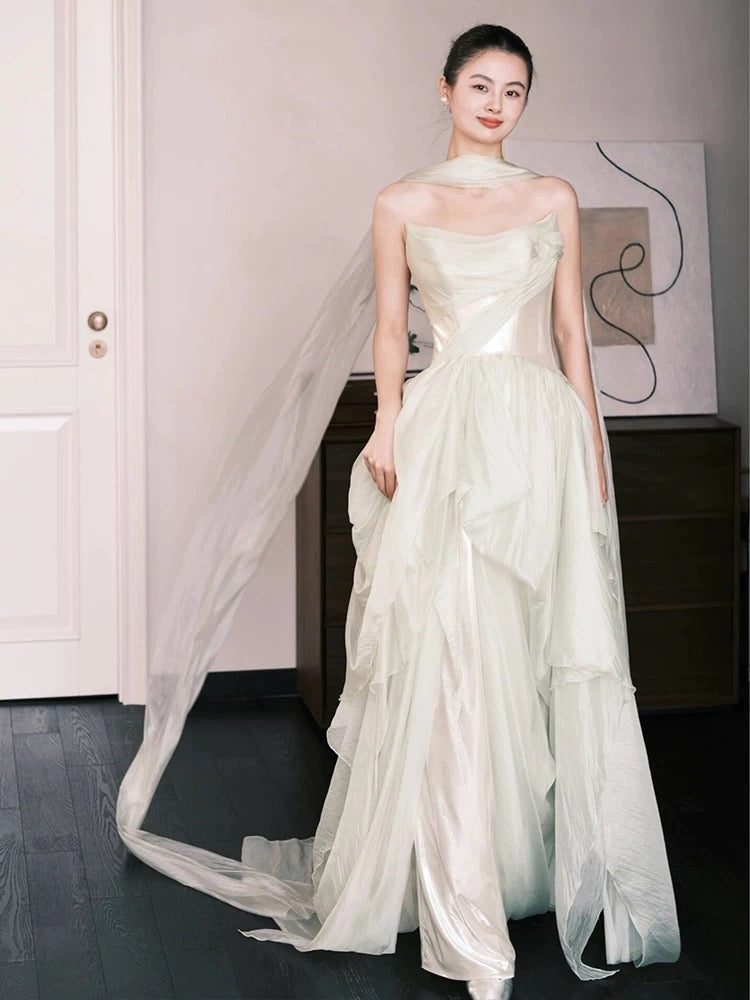 Sexy A line Strapless Light Mint Green Chiffon Sleeveless Prom Dresses Party Dress Summer Birthday Outfits Birthday Dresses W803
