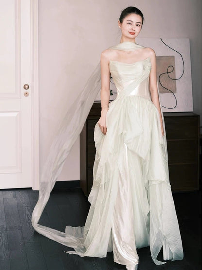 Robe de bal de fin d'année bustier, ligne A, modeste, tenue d'invitée de mariage d'été, tenue de mariée W803
