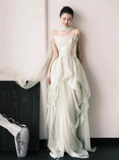 Robe de bal de fin d'année bustier, ligne A, modeste, tenue d'invitée de mariage d'été, tenue de mariée W803