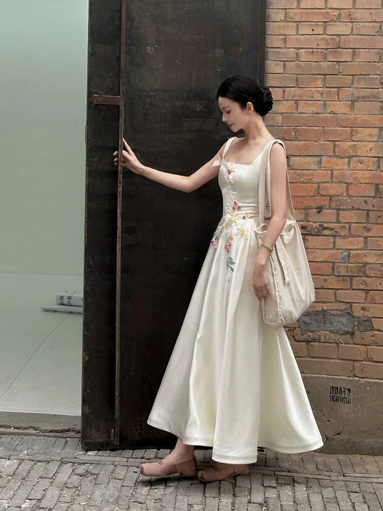 Sexy A line Square White Sleeveless Prom Dresses Party Dress Summer Birthday Outfits Birthday Dresses W806