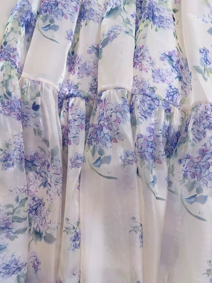 Vintage A line Straps Lilac Floral Chiffon Long Evening Party Gowns Evening Formal Dresses Prom Dress W821