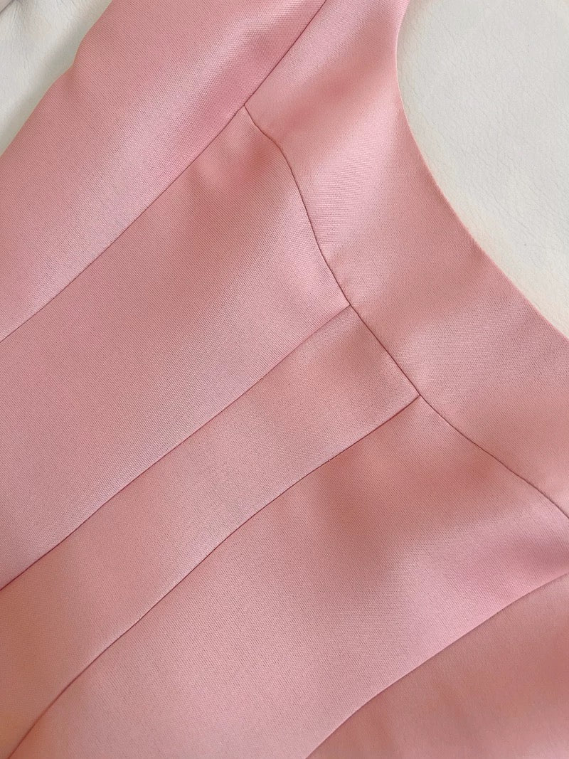 Vintage A line Square Neck Pink Long Evening Party Gowns Evening Formal Dresses Prom Dress W826