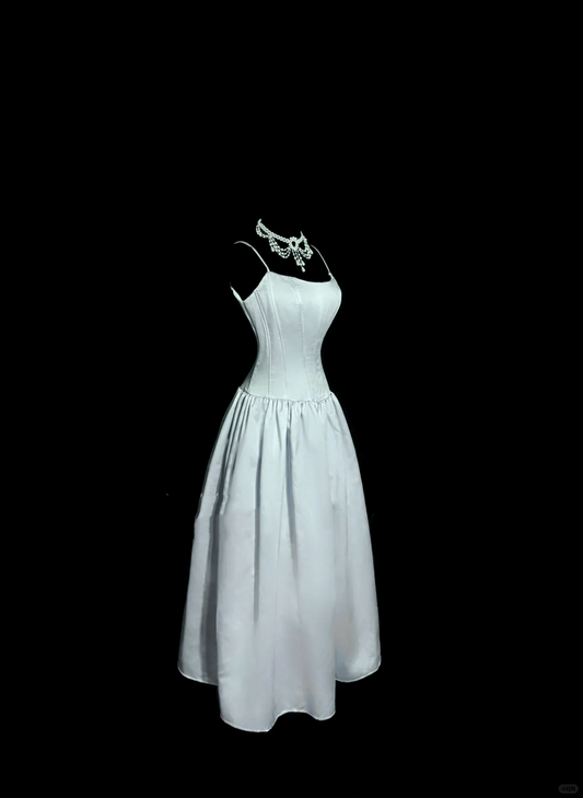 Vintage A Line Spaghetti Straps Light Sky Blue Satin Prom Dresses Party Dress Summer 22th Birthday Outfits 18th Birthday Dresses W831