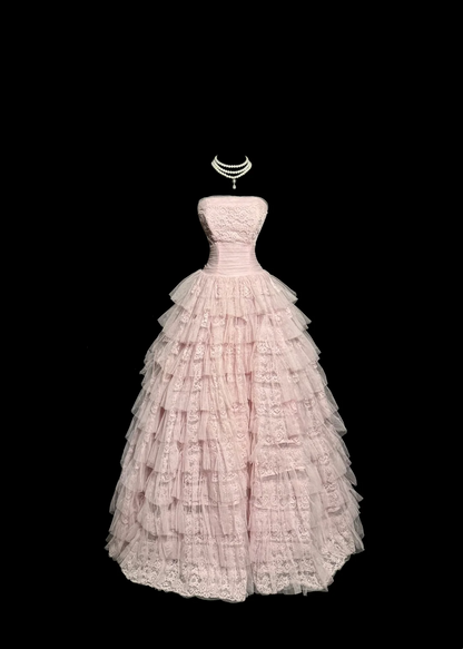 Hübsches Ballkleid Trägerloses Tüll Hellrosa Langes Quinceanera Kleid Abendkleider Vestido De 15 Anos Sweet 16 Kleid W839