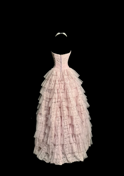 Hübsches Ballkleid Trägerloses Tüll Hellrosa Langes Quinceanera Kleid Abendkleider Vestido De 15 Anos Sweet 16 Kleid W839