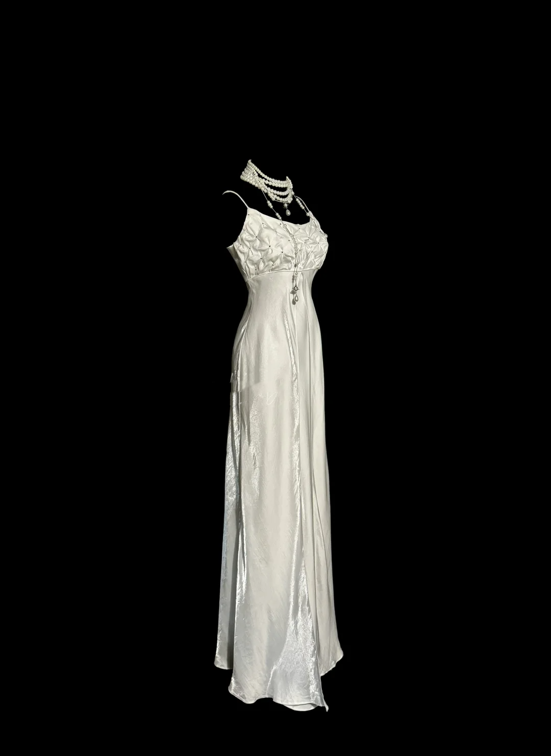 Robe de bal longue en satin blanc à bretelles spaghetti style sirène vintage, tenue de soirée, d'anniversaire, de remise de diplôme, W843