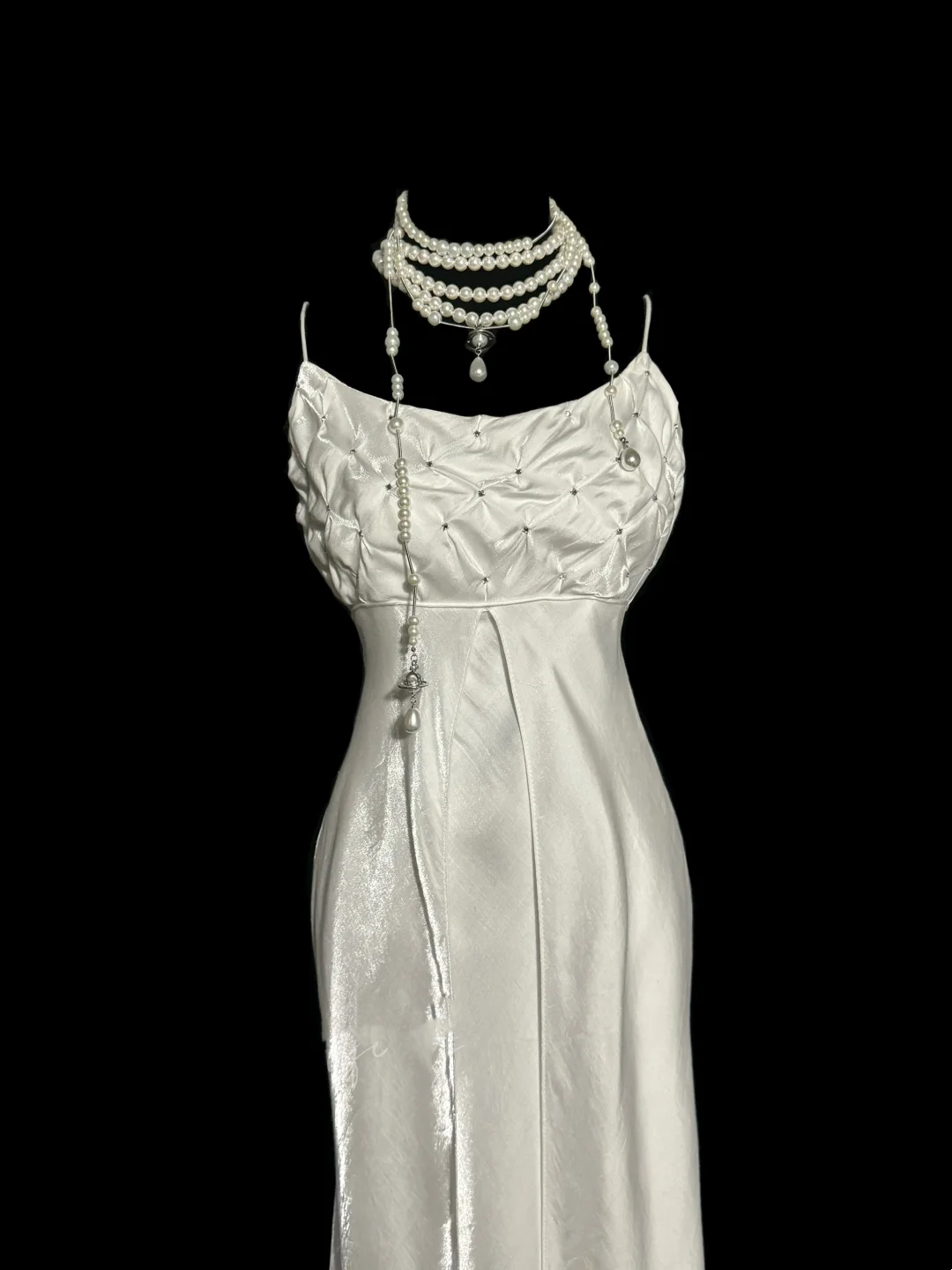 Robe de bal longue en satin blanc à bretelles spaghetti style sirène vintage, tenue de soirée, d'anniversaire, de remise de diplôme, W843