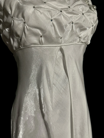 Robe de bal longue en satin blanc à bretelles spaghetti style sirène vintage, tenue de soirée, d'anniversaire, de remise de diplôme, W843