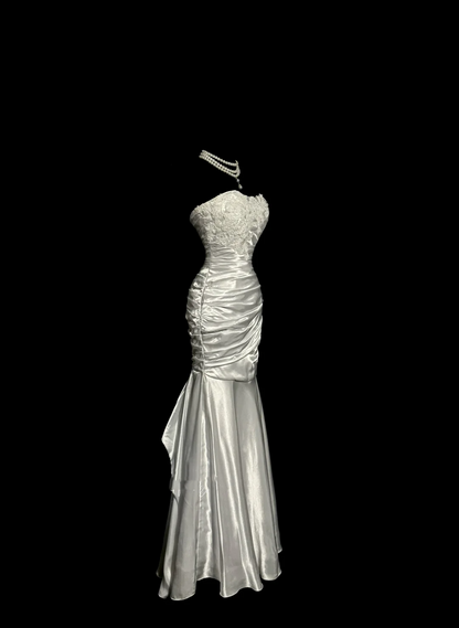 Robe de bal longue en satin blanc style sirène vintage, décolleté en cœur, tenue de soirée pour 20e anniversaire, robe de remise de diplôme, W845