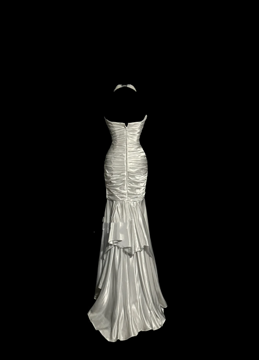 Robe de bal longue en satin blanc style sirène vintage, décolleté en cœur, tenue de soirée pour 20e anniversaire, robe de remise de diplôme, W845